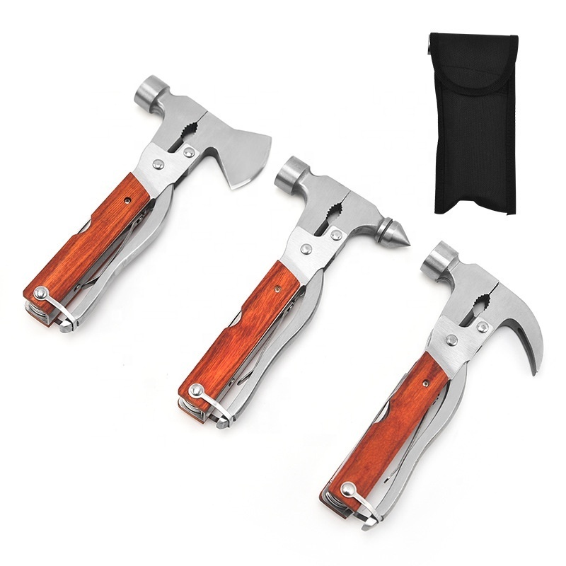 Multitool Hammer AXE Camping Gear Accessories Survival Kits Multifunction Tool Portable Folding Wood Handle Stainless Steel