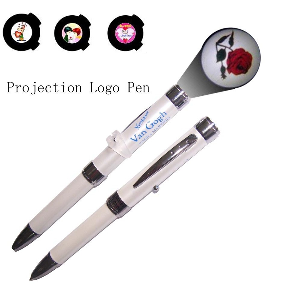 Low MOQ factory custom led light Metal logo Projector pen LED flashlight with projection Ready made sample