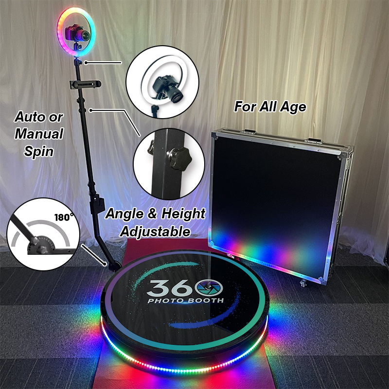 Automatic selfie platform wedding photo booth party 360 degree rotating spin video infinity glass machine with flight