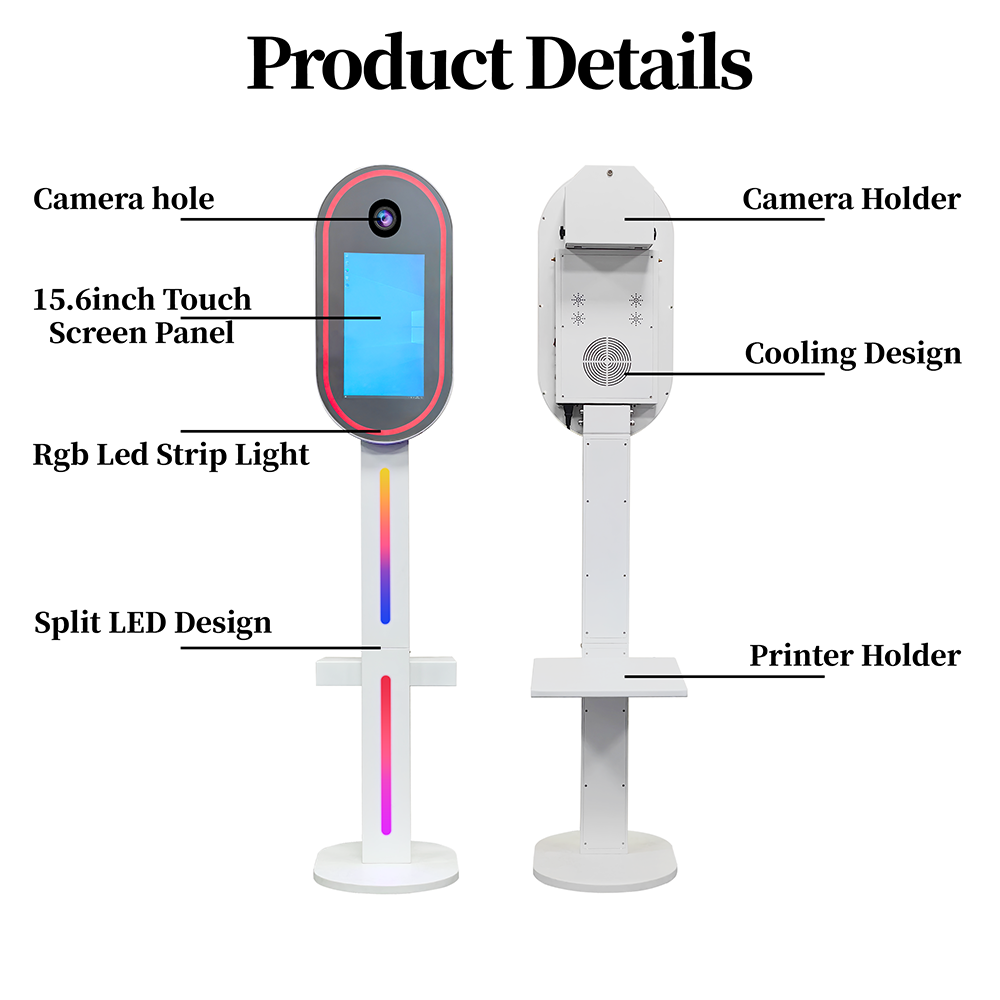 portable digital 15.6inch touch screen selfie led frame oval dslr photo booth with camera and printer shell with flight case