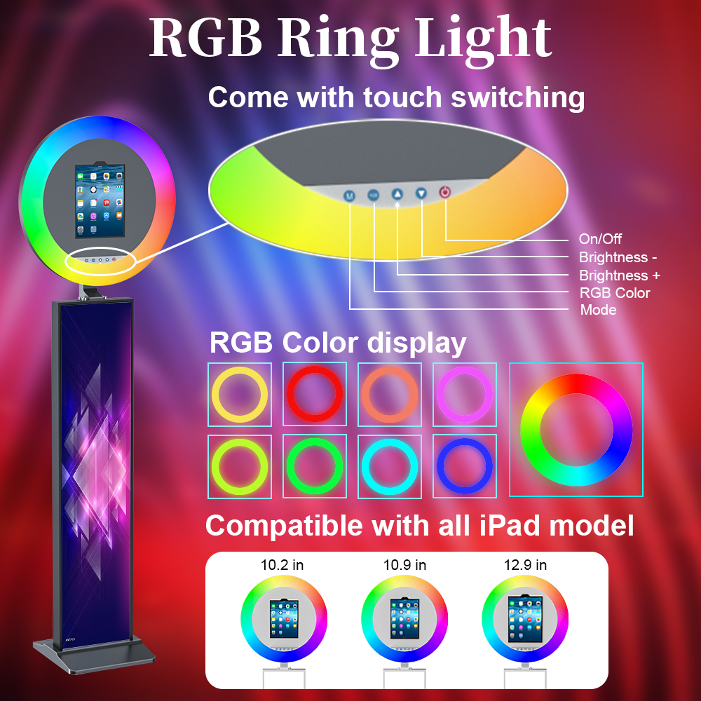 portable led ring light roamer selfie roaming 9.7 10 inch photobooth ipad photo booth shell pro 12.9 stand kiosk with lcd screen