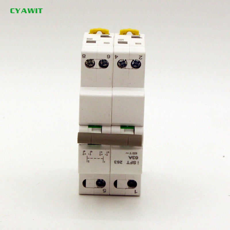 CYAWIT Changeover Switch 2P 63A 230/400VAC Modular Dual Power Manual Transfer Isolator Switch Din Rail Installation