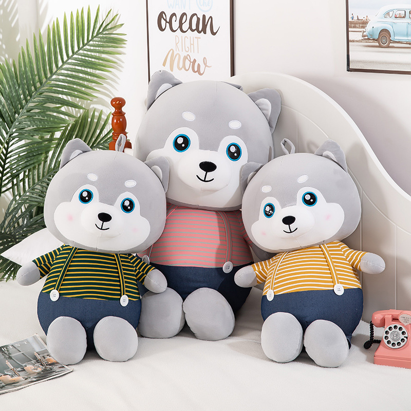 New cute cartoon carrier husky stuffed plush toys down cotton bed with sleeping pillow