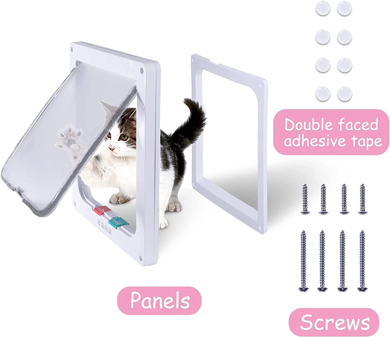 Cat Door Flap Large  4 Way Locking for Interior Exterior Doors  Weatherproof Pet Door for Cats Doggie Kittens