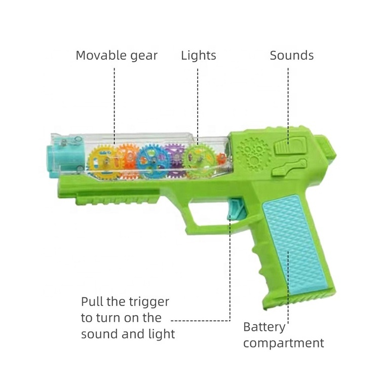 New Design  Kids Electric Transparent Gear Revolve toy gun projection gear gun with Lamplight and Sound