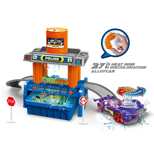 New Product Kids Assembly Police Car Wash Fire Fighting Parking Lot Toy With Track  Change Color Alloy Car For Children