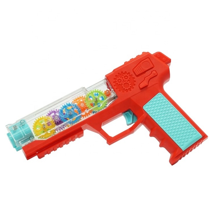 New Design  Kids Electric Transparent Gear Revolve toy gun projection gear gun with Lamplight and Sound