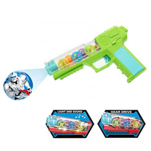 New Design  Kids Electric Transparent Gear Revolve toy gun projection gear gun with Lamplight and Sound