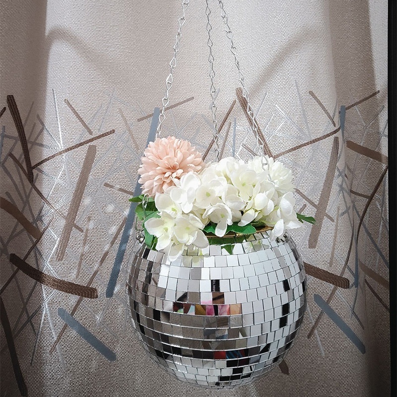 Window Decor Hanging Disco Ball Planter Basket Sun Catcher Disco Ball Vase Plant Hanger with Base