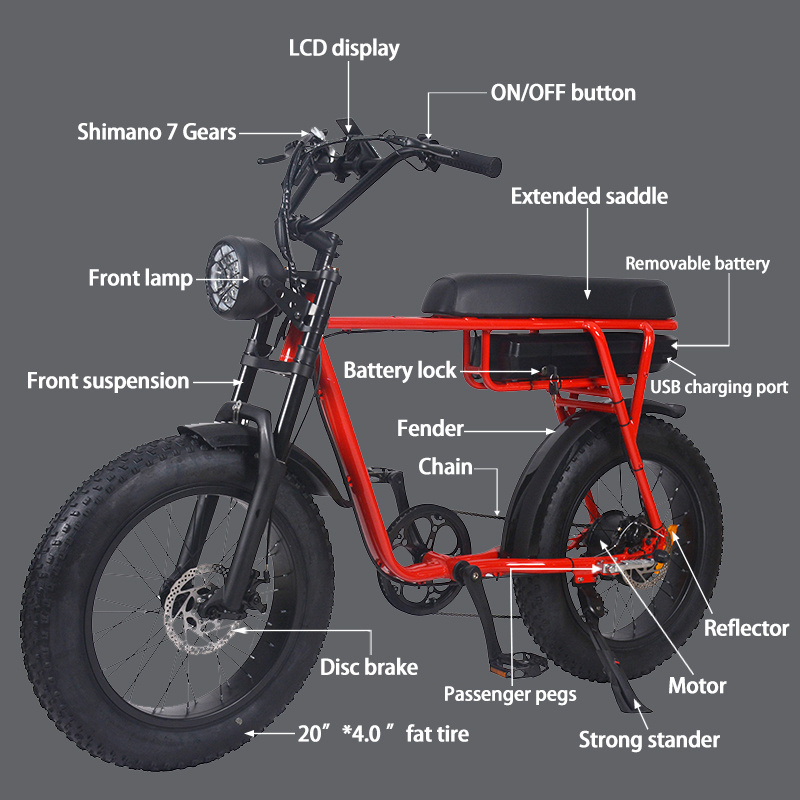 Full Suspension EU Warehouse Retro eBike 1000w E Fatbike Stealth Bomber 1000 Watt 20inch Fat Tire Electric Bike for Men Woman