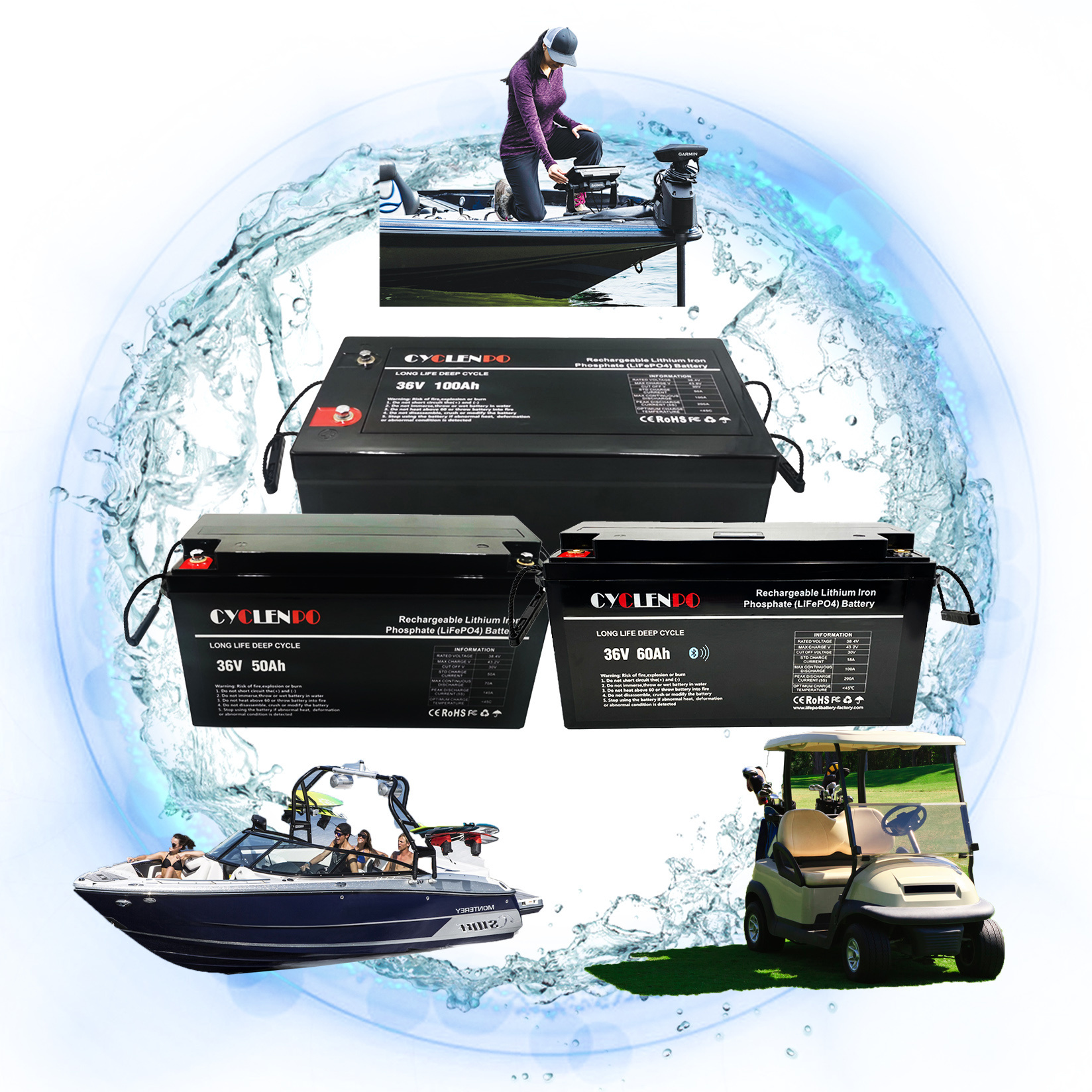 Factory supply IP65 waterproof lifepo4 battery 36v 100ah  lithium ion batteries 36v 100ah for electric trolling motor/boat/