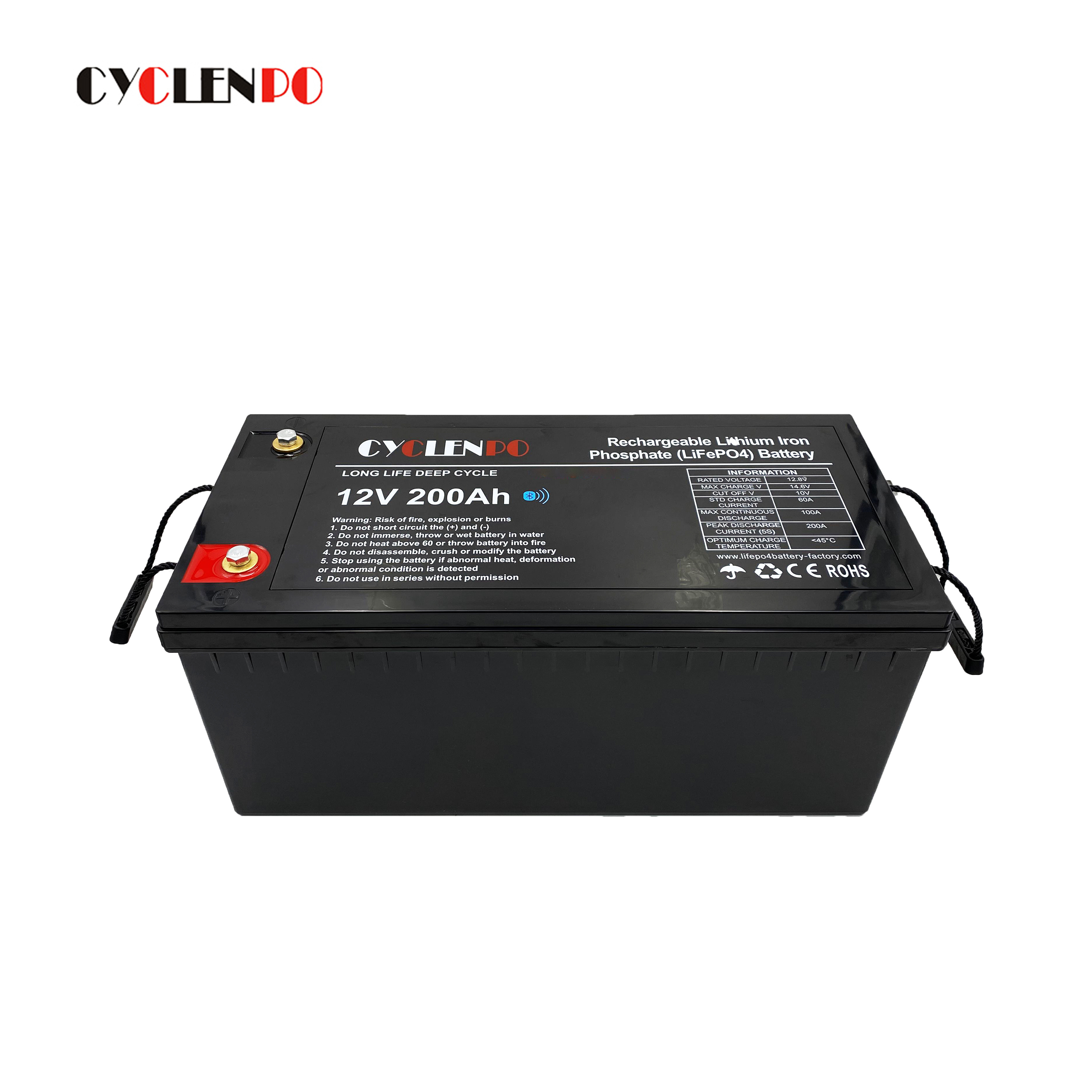 More than 3000 cycles lifepo4 batteries 200 amp 12v with bt function