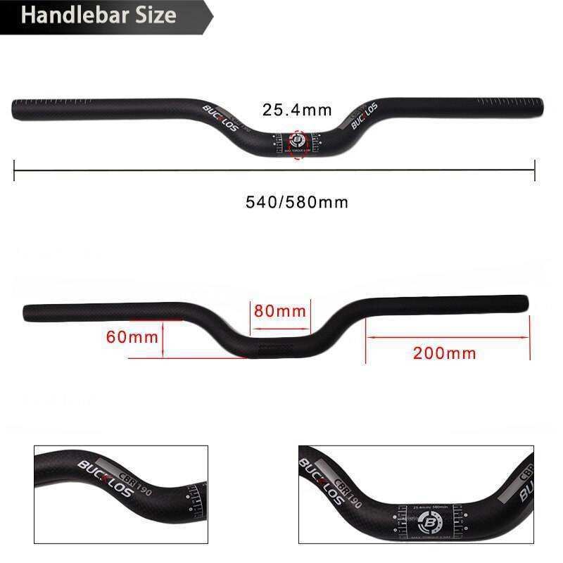 OEM/ODM BUCKLOS Guidon Vtt 25.4mm*540/580mm Riser/flat Mountain Bike Handle Bar Mtb Bicycle Parts Carbon Fiber Road Handlebars