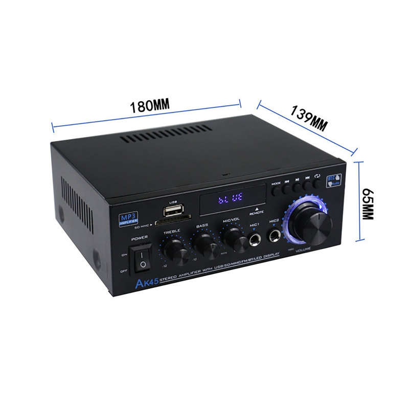 AK45 80W Home Digital Amplifiers Audio Bass Audio Power BT Amplifier Hifi FM Music Subwoofer Speakers USB SD Mic Input