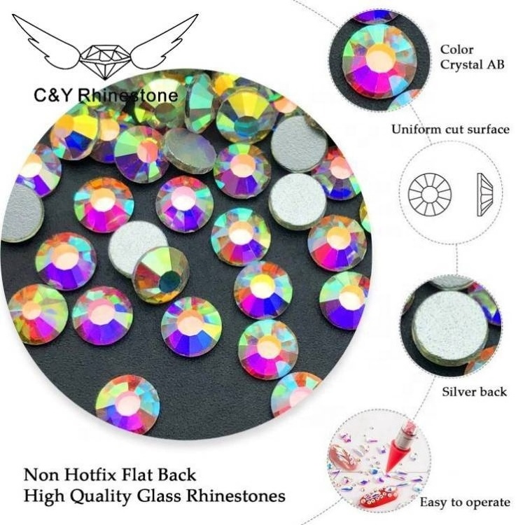 Wholesale High Quality Stone Glass Non Hot Fix Flatback Nail Art AB Crystal Rhinestone