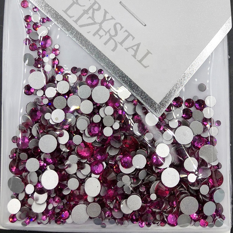 CY Fuchsia Purple in 6 Blank Non Hotfix Flatback Mix Size Glass Nail Stone Mix