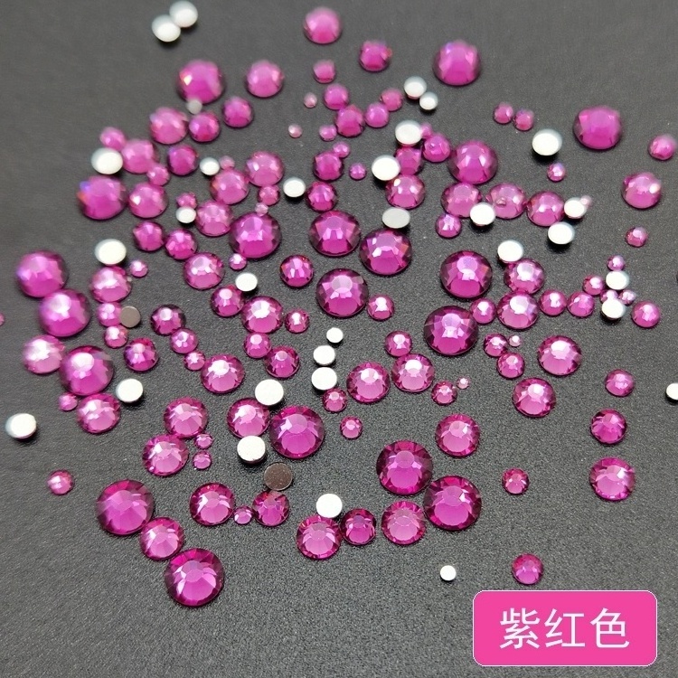 CY Fuchsia Purple in 6 Blank Non Hotfix Flatback Mix Size Glass Nail Stone Mix