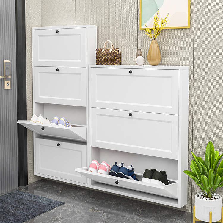 Steel multi-layer drawer freestanding shoe rack storage organiser hinged door tipping bucket entryway cupboard for home use