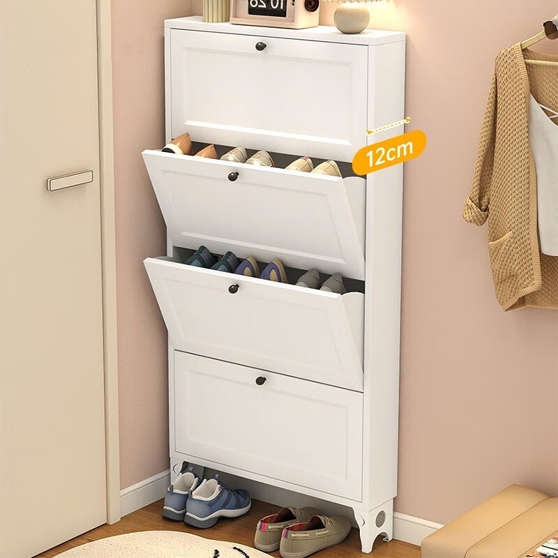 Durable 4-Tier Metal Shoe Cabinet with Cover Modern Home Furniture Space Saving Shoe Storage Organizer for Entryway Closet