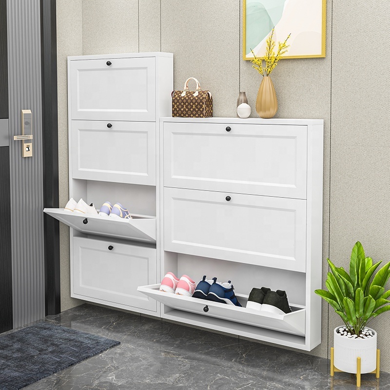 Wall Mounted Shoe Cabinet with 2/3/4 Flip-Drawers for Entryway Freestanding Shoe Rack Storage for Closet Living Room Bedroom