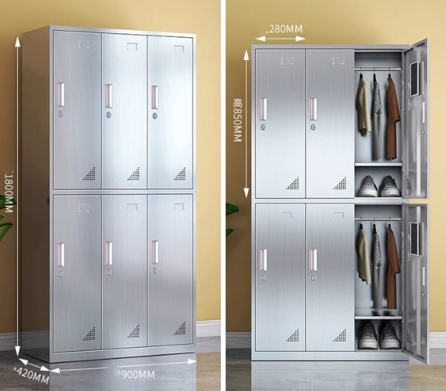 Modern 6-Door Stainless Steel Clothing Cabinets Metal Wardrobes for Dormitories and Employees Office Storage Furniture