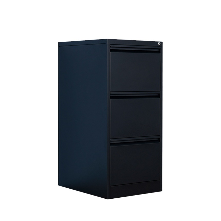 Large Capacity Black Metal Filing Cabinet with 3 Drawers Office Furniture Steel Storage Unit