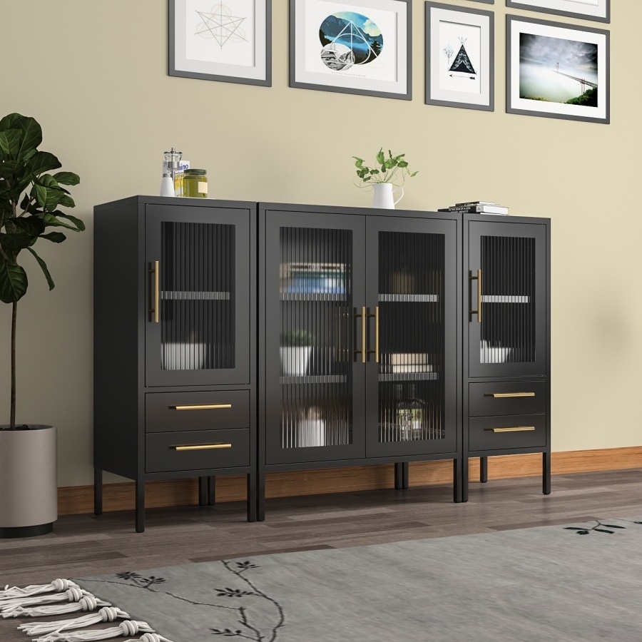 Nordic Buffet steel storages cupboard sideboards 2 glass door American style toys wine metal Display cabinet