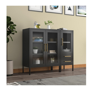 Nordic Buffet steel storages cupboard sideboards 2 glass door American style toys wine metal Display cabinet