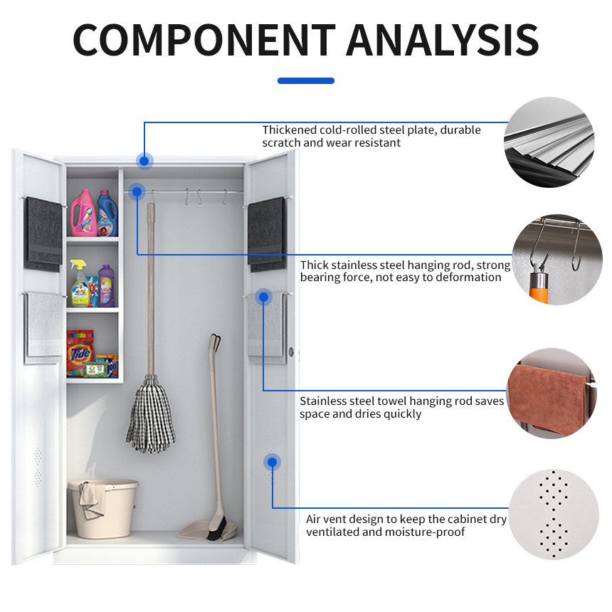 2-Door Steel Cleaning Cabinet Sanitary Ware Lockers Mop Broom Cleaning Tool Storage  cabinet