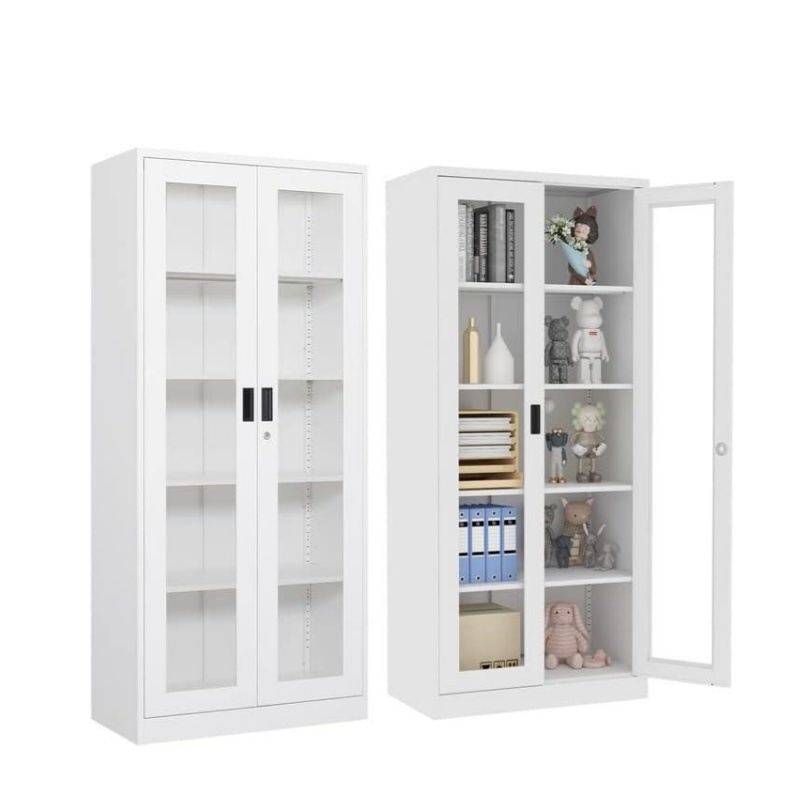 Top-Ranked Modern Steel Locker Wardrobe with Adjustable Bookshelf Glass Display Clothes Storage File Cabinet Home Hotel Office