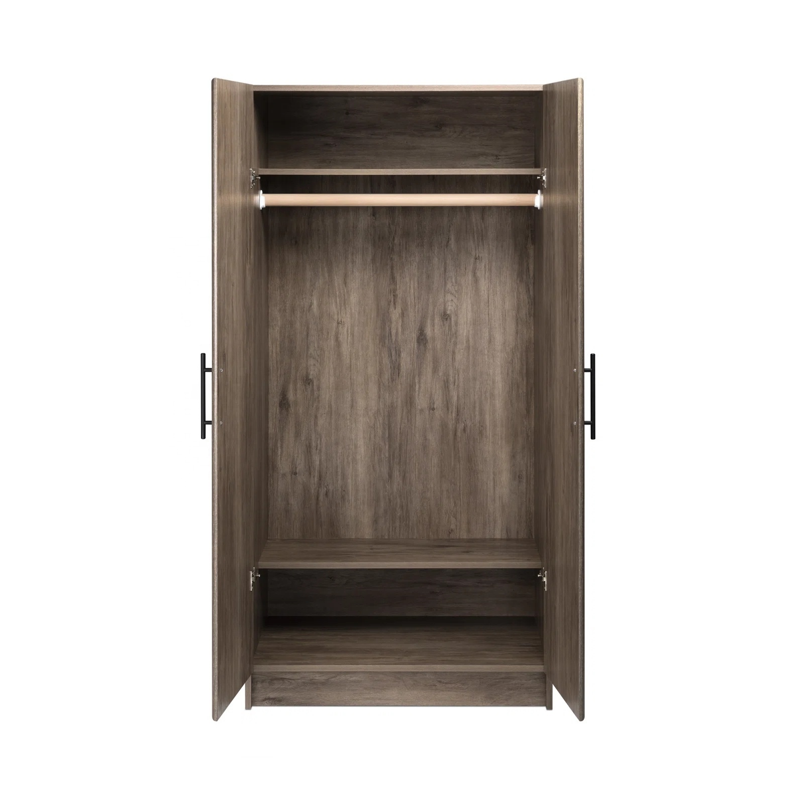 Wholesale Minimalist Wooden Wardrobe Closet Armoire Clothes Organizer with two shelves and hanging rod for Laundry & Living room