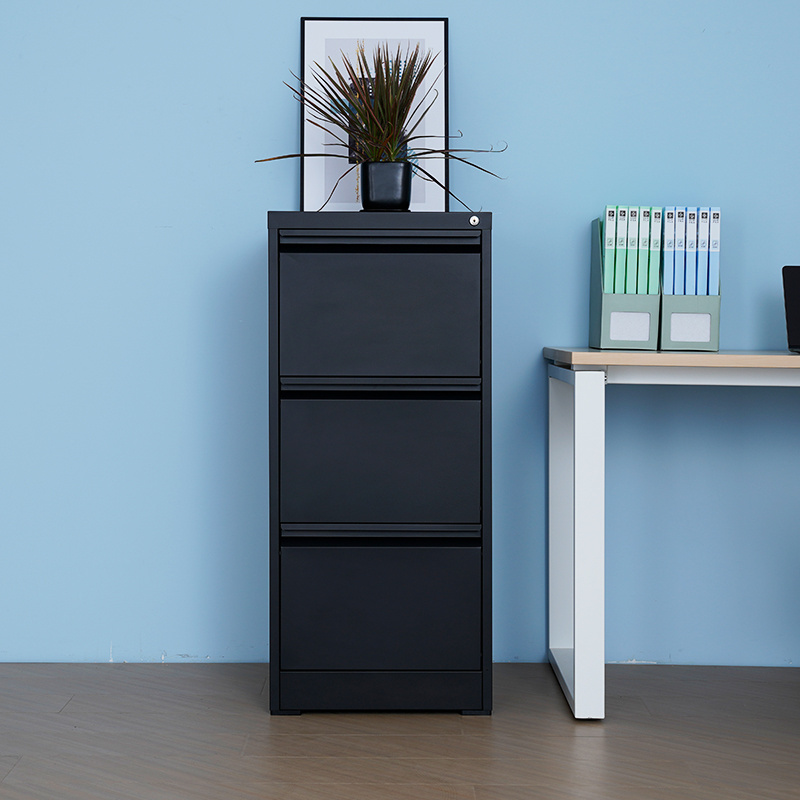 Large Capacity Black Metal Filing Cabinet with 3 Drawers Office Furniture Steel Storage Unit