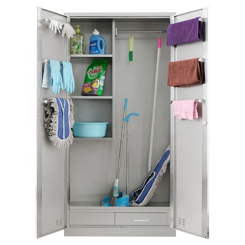 Broom Holder Organizer Janitor Cabinet Mop Rack Floor Cleaning Closet for Garden Garage Hospital Company Factory Restaurant