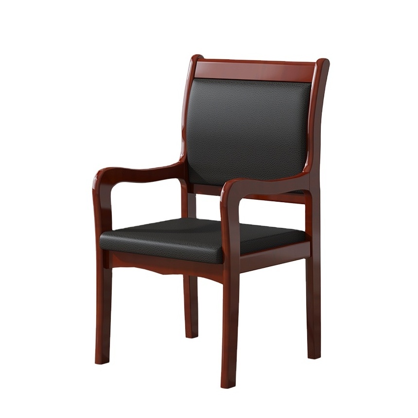 Modern Black Leather Guest Chair Practical Wooden Conference Training Room Meeting Office Chairs