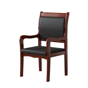 Modern Black Leather Guest Chair Practical Wooden Conference Training Room Meeting Office Chairs