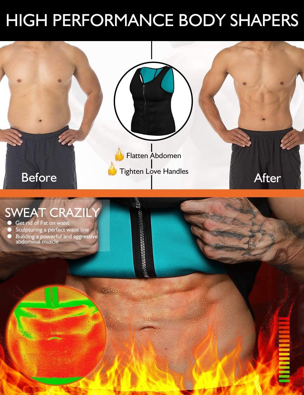 Workout Tank Top Slimming Sauna Vest Men Sauna Thermo Sweat Waist Trainer Vest Neoprene Sauna Suit for Men