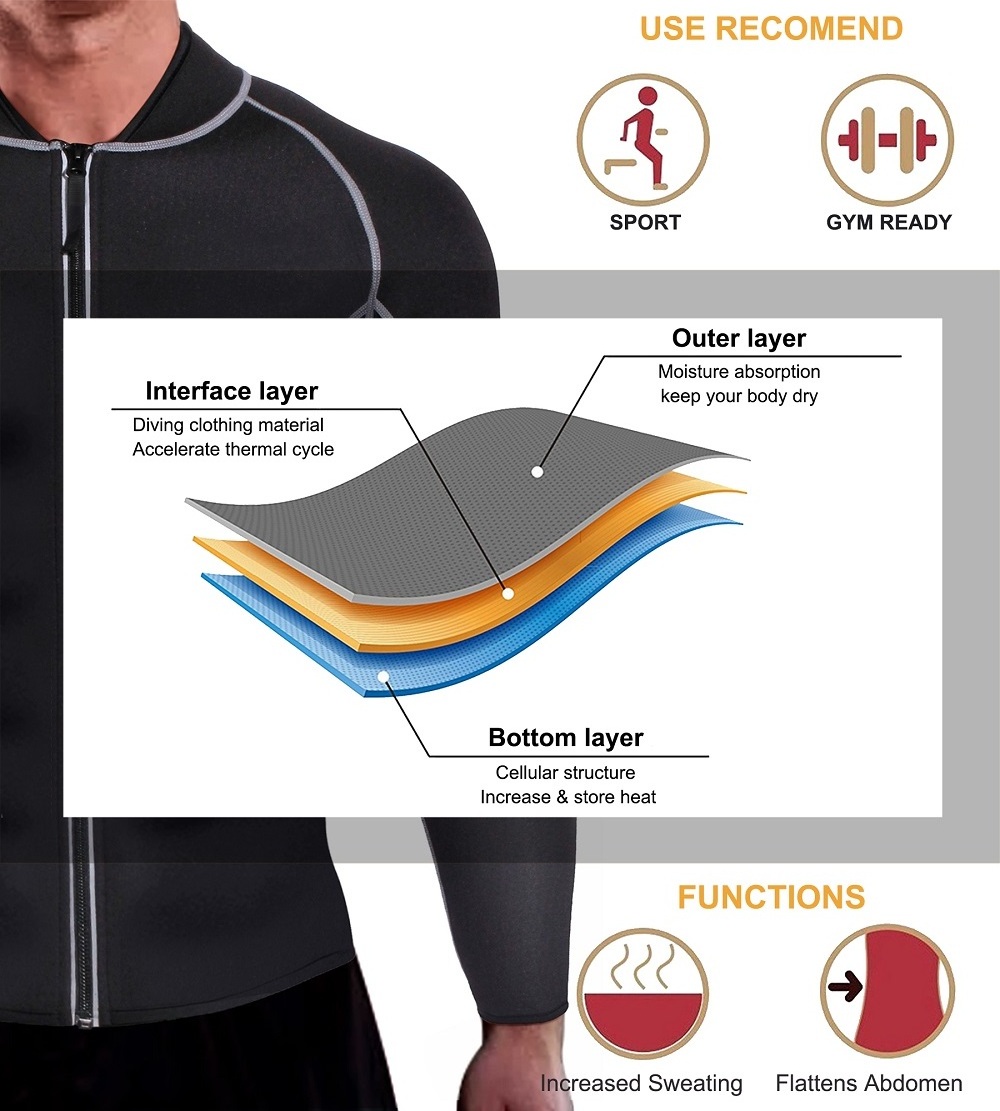 wholesale long sleeve trajes de sauna fitness tops gym tops jacket anti rip durable sauna suits for men