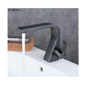 CYEN Modern Fancy Design Brass Body Hot Cold Water Mixer Bathroom Basin Faucet in Matte Black