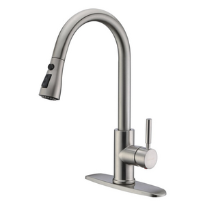 CYEN Single Handle High Arc Brushed Nickel Pull Out Sprayer Kitchen Faucet Single Level Stainless Steel Kitchen Sink Faucets