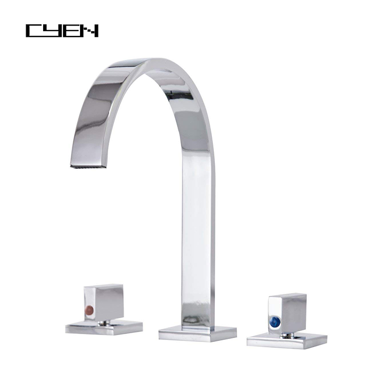 CYEN  Modern 3 Hole Widespread Bathroom Faucet 2 Handle Bathroom Faucet for Sink 8 Inch Laundry Basin Vanity Faucet in Chrome