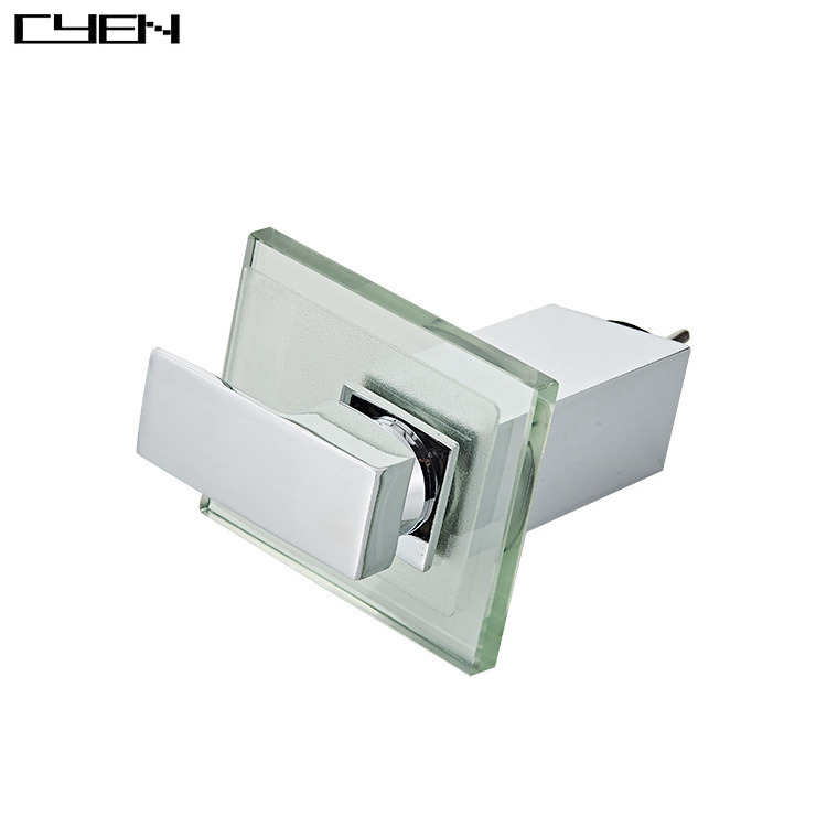 CYEN NEW Arrival Creative Glass Square Waterfall Sink Faucet Hot and Cold Water Color LED Lighting Bathroom Faucet