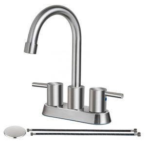 CYEN high quality 360 swivel spout temperature control brushed nickel 3 hole 2 handles faucet bathroom basin sink faucet