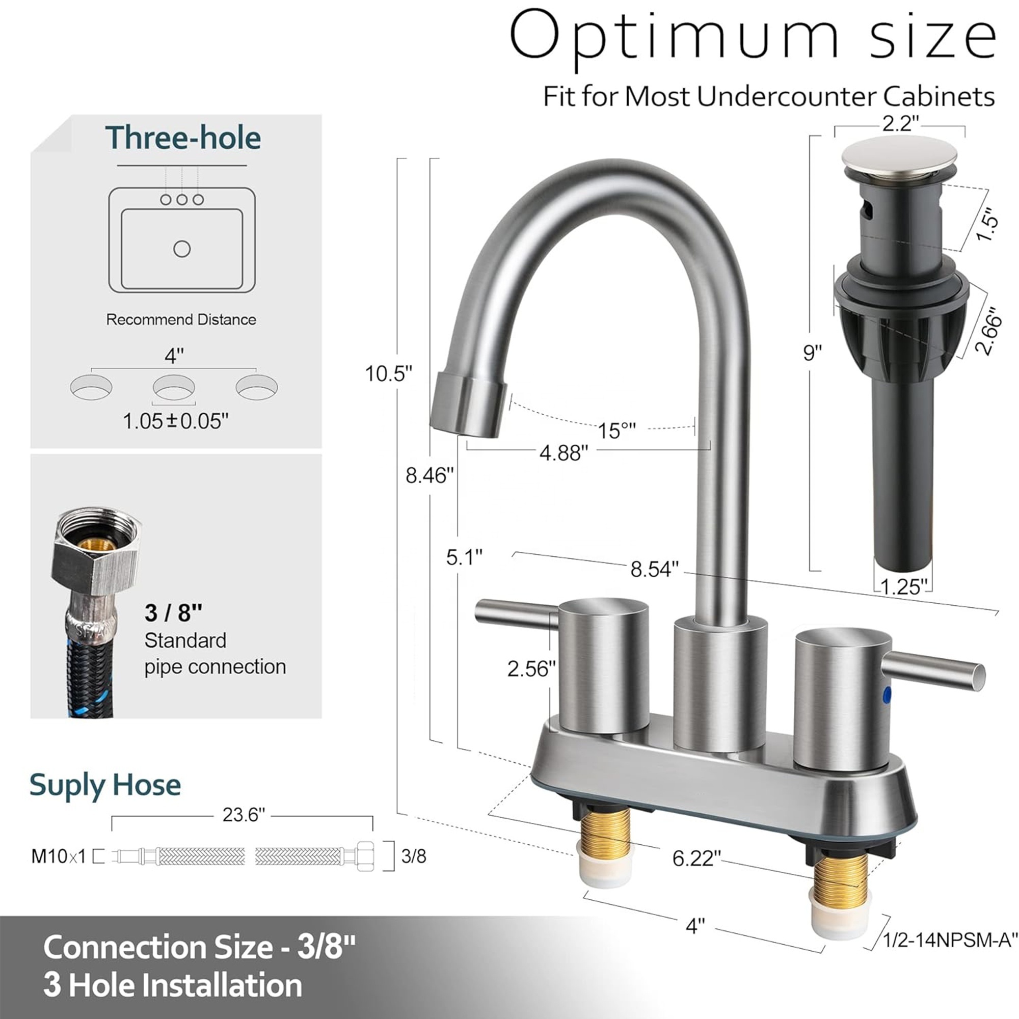 CYEN high quality 360 swivel spout temperature control brushed nickel 3 hole 2 handles faucet bathroom basin sink faucet