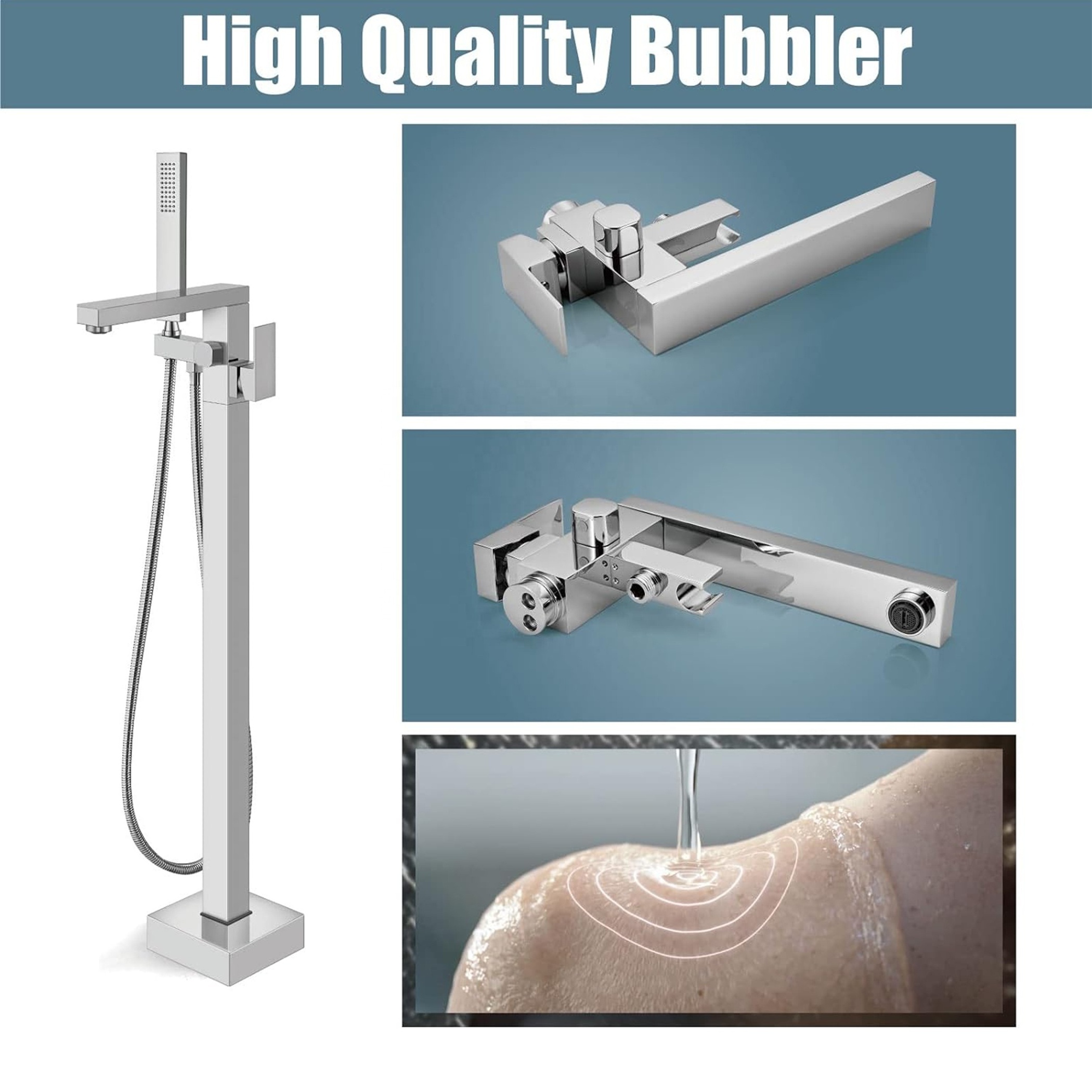 CYEN modern style rust-resistant floor mount single handle right angle spout chrome freestanding bathtub faucet