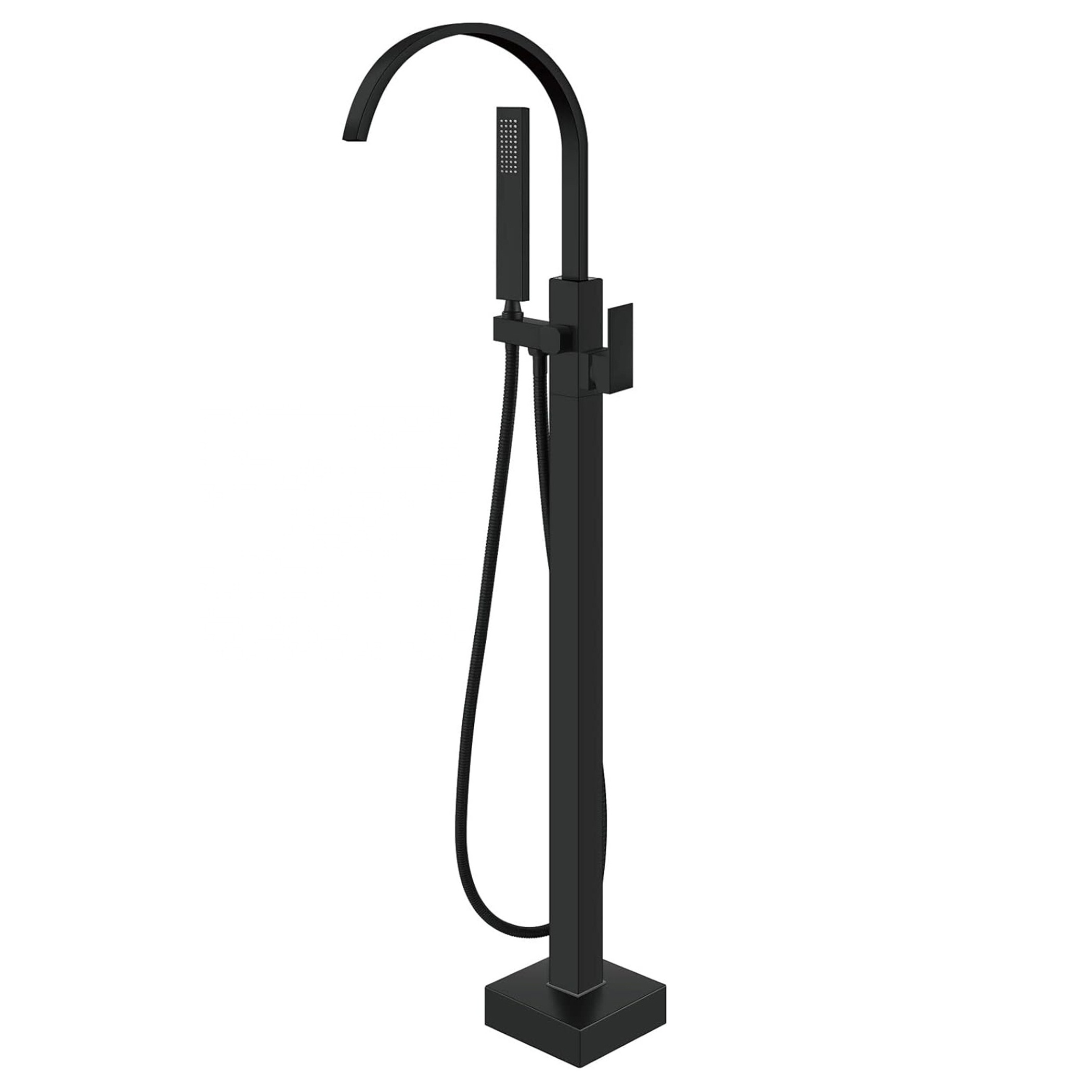 CYEN premium quality swivel spout floor mount matte black waterfall bathroom freestanding faucet bathtub faucet