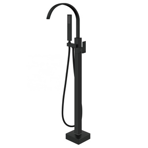 CYEN premium quality swivel spout floor mount matte black waterfall bathroom freestanding faucet bathtub faucet