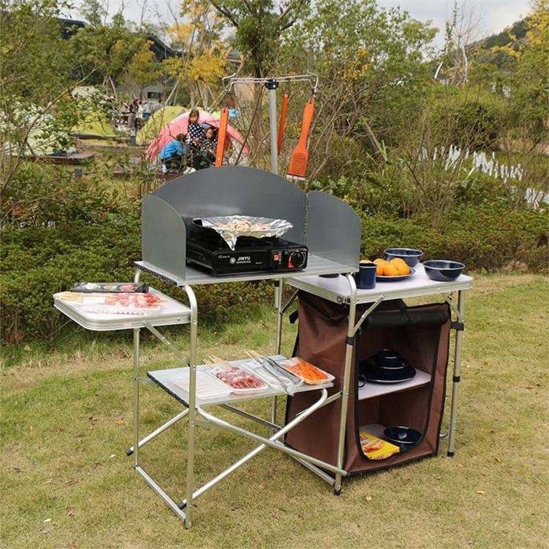 Folding Cooking Table Outdoor Portable Cook Station Aluminum Camping Kitchen with Storage Organizer