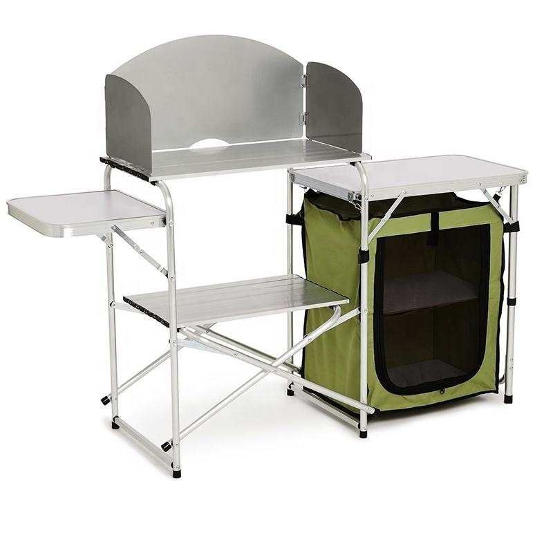 Folding Cooking Table Outdoor Portable Cook Station Aluminum Camping Kitchen with Storage Organizer