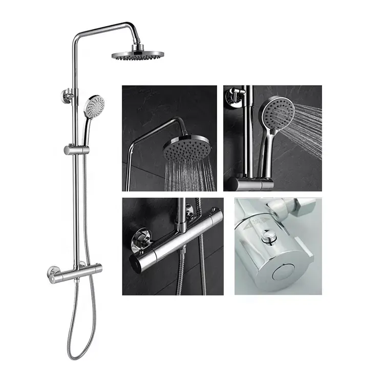 Factory Price Brass Chrome Thermostatic Rain Shower Contemporary Rainfall Shower Set Faucet Thermostatic Shower Mixer