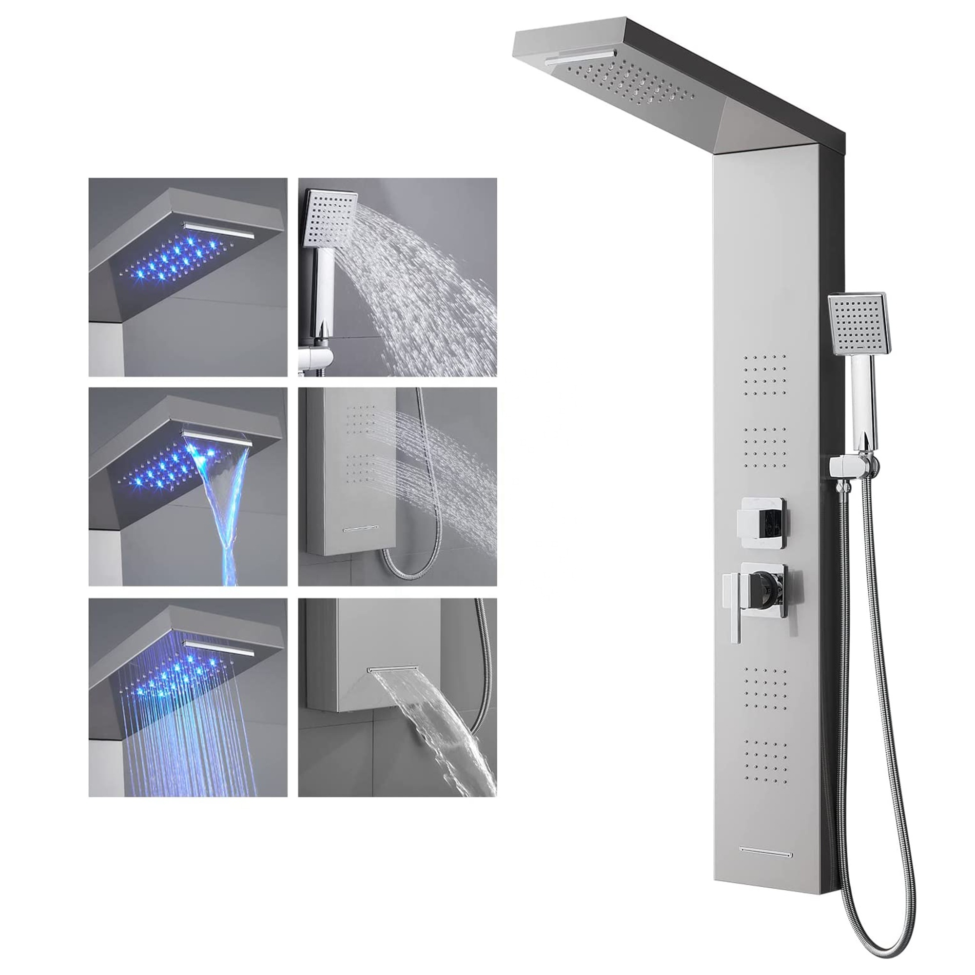 CYEN luxury design thermostatic LED rain shower head multi-function stainless steel wall mounted rain shower bathroom shower